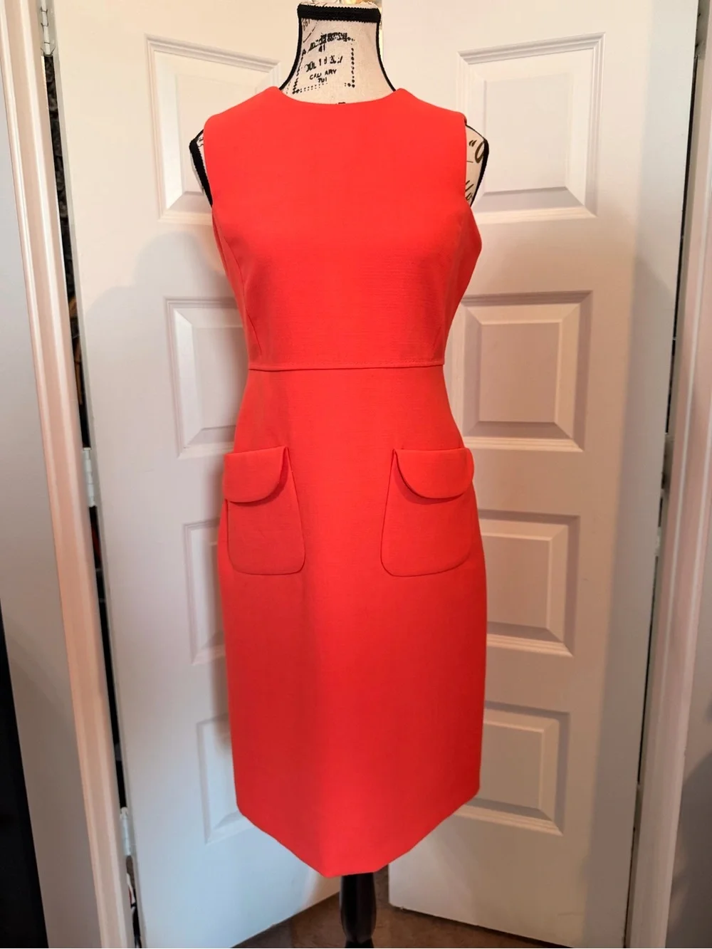Tory Burch Red Wool Blend Sleeveless Sheath Dress Size 4 Pocket Detail